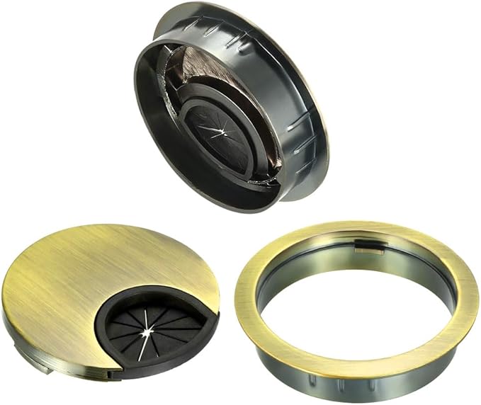 uxcell Cable Hole Cover, 2.1Inch/53mm Zinc Alloy Desk Wire Cord Cable Grommets Hole Cover for Office PC Desk Cable Cord Organizer, 4 Pcs Bronze Tone