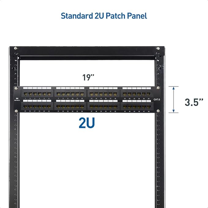 [UL Listed] Cable Matters 48 Port Patch Panel Rackmount or Wall Mount 19-Inch with Support Bar, 2U Cat6 Network Patch Panel for 10 Gigabit Ethernet, 110 or Krone Impact Tools Compatible