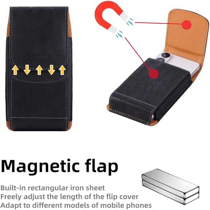 Phone Holster Pouch Case Belt Clip Loops Card Slot for Man iPhone12 13 14 15 16 17,11 12 13 14 15 16 17pro,17Air/Samsung S25 S24 S23 S22 S21 S20/LG/Moto (Black&Yellow, L(6.1" x3.2''x0.8))