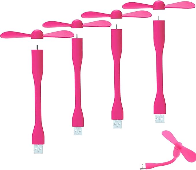 Mini USB Fan, Portable Pocket Fan USB-A Powered Little Cooler, Quiet Operation, for Home Office Car Outdoor Travel- 4 Pack (Pink)