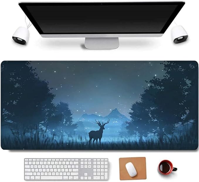 RTGGSEL 31.5x11.8 Inch Non-Slip Long Extended Large Gaming Mouse Pad with Stitched Edges XL Laptops Keyboard Mouse Mat(Forest Deer)