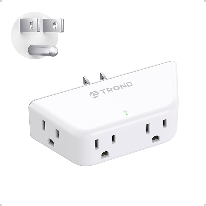 TROND Outlet Extender Surge Protector - Multi Plug Wall Outlet with 4 Grounded Sockets, 3 Way Angled Plug Adapter, 900J, Electrical Wall Splitter for Home Office Travel Dorm Room, White