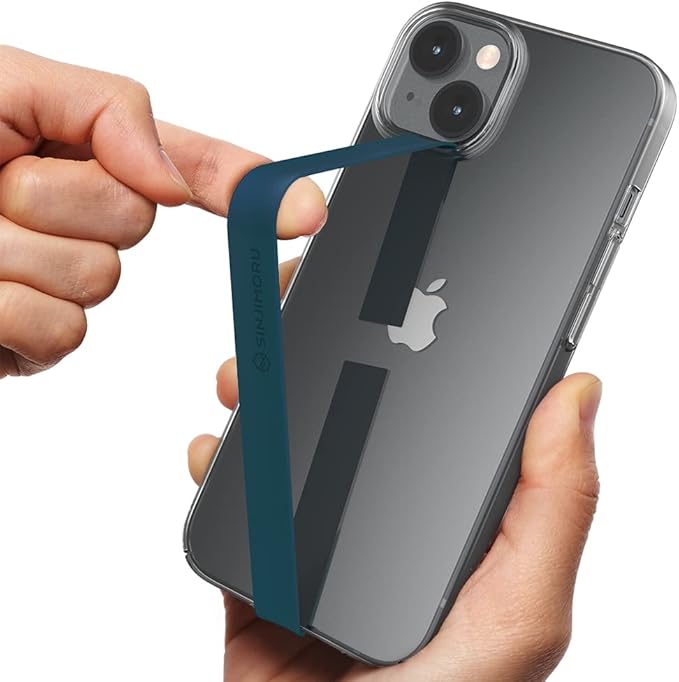 Sinjimoru Stretchable Silicone Phone Strap, Flexible and Elastic Grip Holder for iPhone & Android, Secure Phone Loops Finger Grip with Wireless Charging Support Sinji Loop Blue