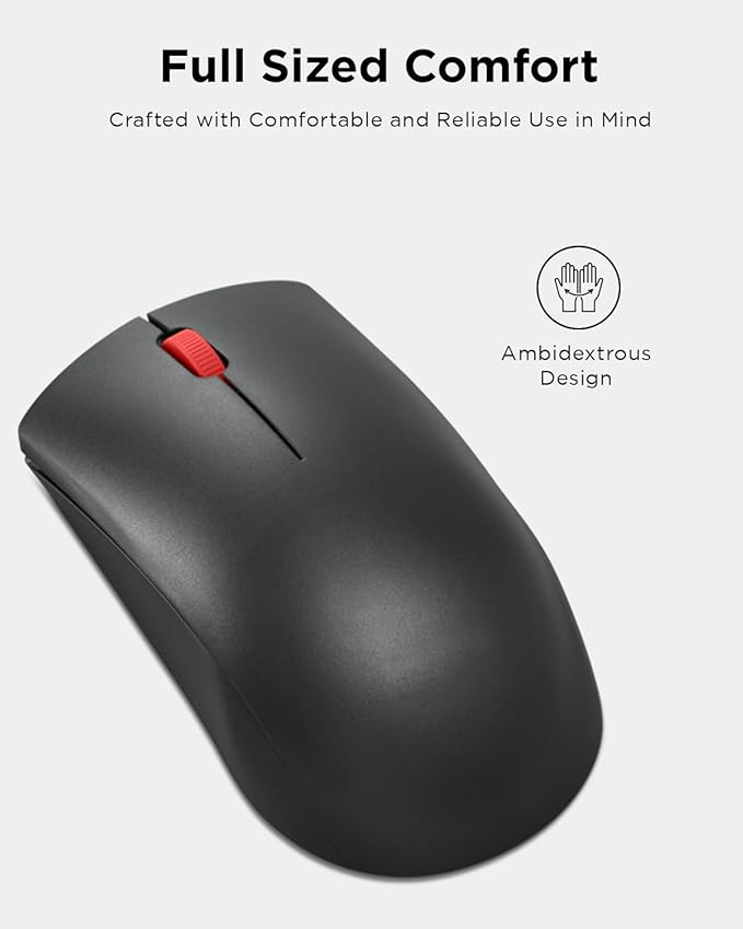 Lenovo Wireless Mouse (WL150) - 2.4G Nano USB-A Ambidextrous Ergonomic Mouse – 3-Million Clicks, 1,000 DPI – Portable Compact Cordless Design - Computer & Laptop Accessories