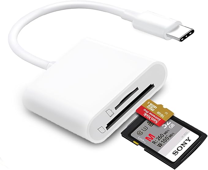 USB C SD Card Reader for iPhone 15 16, Dual Card Slots Micro SD Card Reader USB C Support SD and TF Memory Card Adapter, Trail Camera Viewer Memory Card Reader for iPhone/iPad/MacBook/Mac/Android