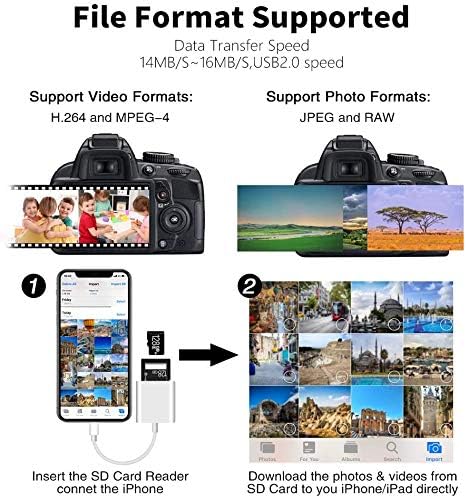 2 in 1 Lightning to SD Card Reader for iPhone, [Apple MFi Certified] Dual Slot Micro SD TF Trail Game Camera Memory Card Reader Adapter, Quickly Transfer Photos Videos Plug and Play