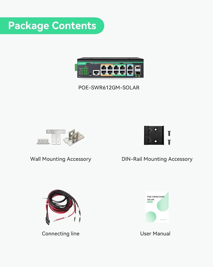 LINOVISION Industrial 12 Ports L2+ Cloud Managed PoE Switch with DC8~57V Redundant Power Input, Full Gigabit Solar PoE Switch, 12V PoE Switch with Relay Alarm, IEEE802.3af/at, Total PoE Budget 240W