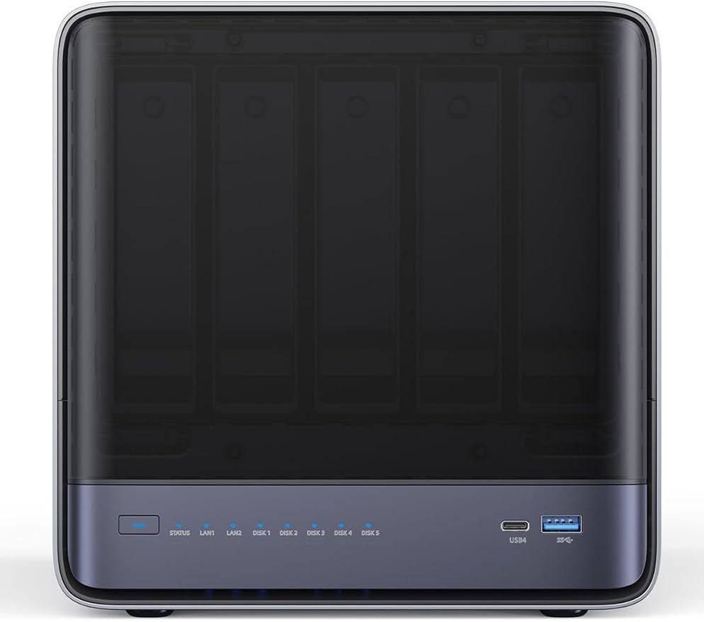 MINISFORUM N5 5-Bay Desktop NAS, AMD Ryzen 7 255(8C/16T), Barebone, 128GB SSD, 1x 10GbE, 1x 5GbE, 2X USB4(8K), 8K HDMI, OCuLink Port, 1xM.2 Slot, 2xU.2/M.2 Slots, Network Attached Storage (Diskless)