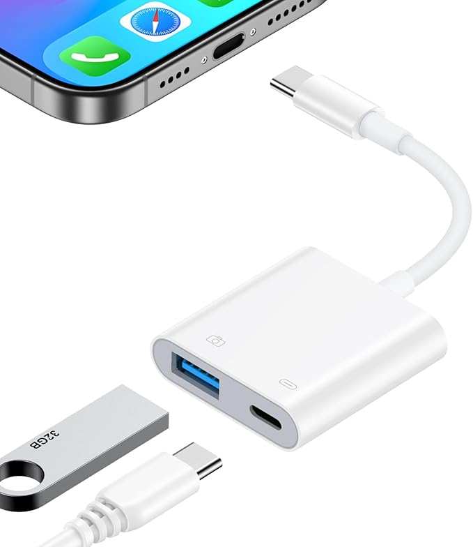 USB C to USB Camera Adapter with Charging Port for Samsung Galaxy A17 A16 5G A15 A54 A35 A56 S25 Ultra S24 FE, iPhone 16 15, USB 3.0 Female OTG Cable Adapter for Card Reader,Flash Drive,MIDI Keyboard