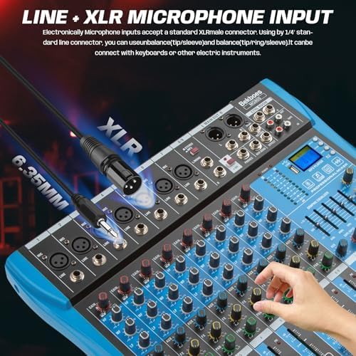 Professional Audio Mixer, 8 Channel, Input 48V Phantom Power Stereo Digital USB Bluetooth MP3 Computer Input, Build-in 16 Effect DSP, for Recording, Live Streaming, Podcasting MG80S