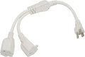 2 Way Power Splitter, 3 Prong 1 to 2 Extension Cord Splitter, 1.4' Short Extension Cord Indoor Cable Strip Outlet Saver, SJT 16AWG for Halloween Lights, Christmas Decorations, Computer, White, 1.4FT