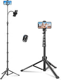 Phone Tripod, 86" Tall Tripod Stand with Gooseneck, Remote and Phone Holder, Suitable for Recording Fitness Vlog Watching Cooking, Compatible with Smartphone, Camera