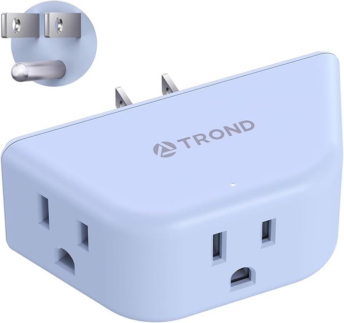 TROND Outlet Extender, 3 Way Angled Wall Plug Splitter, 3-Prong Grounded Outlet Adapter, Cruise Essentials, Compact and Practical Plug Expander for Home Decoration Travel Essentials, Blue