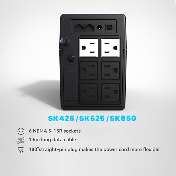 Ups Battery Backup and Surge Protector 425VA/240W,Computer Uninterruptible Power Supply Units,Battery Backup Intelligent LCD,SKE Back UPS,Uninterruptible Power Supply,Battery Backup for Computer SKE