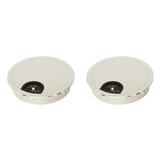 2 Pack Desk Grommet 2-1/8 Inch 53mm, Zinc Alloy Computer Desk Wire Hole Cover, Office Desktop Cord Cable Hole Metal Ring, Brushed Silver
