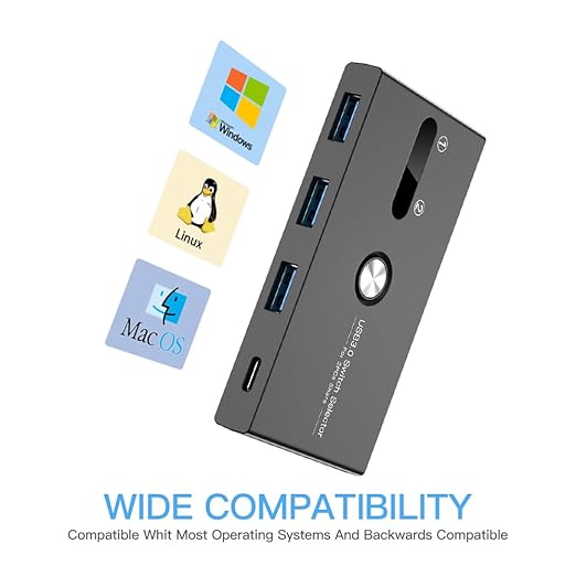 USB C Switch&USB A Switch 2 in 1,USB switcher 2 Computers Sharing USB C & A Devices, 4 Port USB Switcher Sharing Keyboard and Mouse/Printer/Scanner USB 3.0 KVM Switch(Not Support Charging/Monitor)