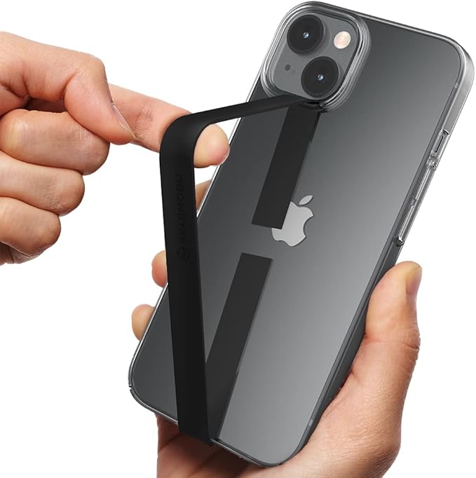 Sinjimoru Stretchable Silicone Phone Strap, Flexible and Elastic Grip Holder for iPhone & Android, Secure Phone Loops Finger Grip with Wireless Charging Support Sinji Loop Black