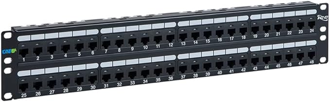 ICC CAT6A Patch Panel, UL Listed & PoE++ Rated 10 Gigabit Applications, Rackmount 48 Port 2U 19-Inch Network Patch Panel with Rear 110 IDC Terminal Blocks for Gigabit Network Switch, Black