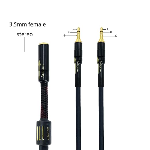 Arklove 1ft Shielded 1/8" aux Input 3.5mm Female to 2X 3.5 Output Splitter Stereo Video Audio Cable Out 3.5 Male to Two 3.5 Male in Dual Speaker Cord 24k Gold Plated