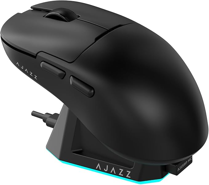 AJ159P MC Triple Mode (2.4G/Wired/Bluetooth 5.2) Gaming Mouse, 12000 DPI, 56g Ultra-Light, Magnetic RGB Charging Dock, Programmable 6 Buttons, Ergonomic Design for Computer Laptop PC, Black