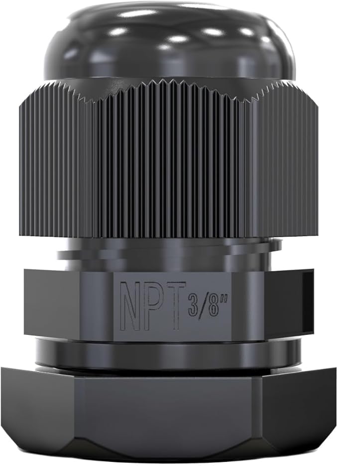 MGI SpeedWare 3/8" NPT Strain Relief Nylon Cord Grip Cable Glands, Black Plastic Grommet 100-Pack