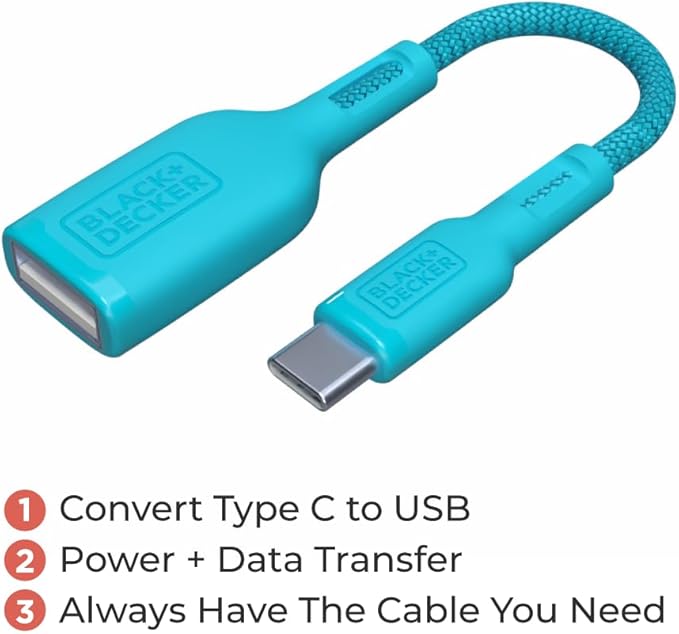 BLACK+DECKER USB C to USB A Adapter, USB C Male to USB Female Adapter Nylon Braid, Type C OTG Cable Compatible w/iPhone 16 15 Pro, Samsung S23 Ultra, MacBook Pro 2022/Air/Mini, iPad—2 Pack, 3"