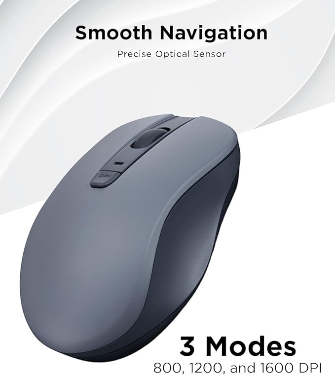 Lenovo Bluetooth Silent Mouse (WL300) - 5 Button Computer Mouse with Silent Left & Right Click – Sculpted Grip, Microsoft Swift Pair, Up to 1600 DPI (Grey)