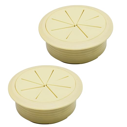 Desk Grommet 3-1/8" (80 mm), Desk Hole Cover for Cables Beige, Cable Grommet ABS Plastic, Desk Hole Grommet for Office and Home Table Cable, Detachable & Flexible Cable Cord Organizer-2 Pcs