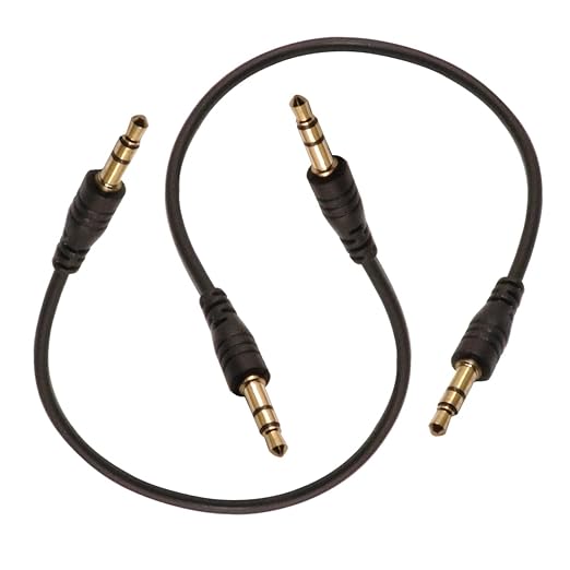 3.5mm Male to Male Audio Cable, 195mm Length, Gold-Plated Connectors, 2-Pack, Black