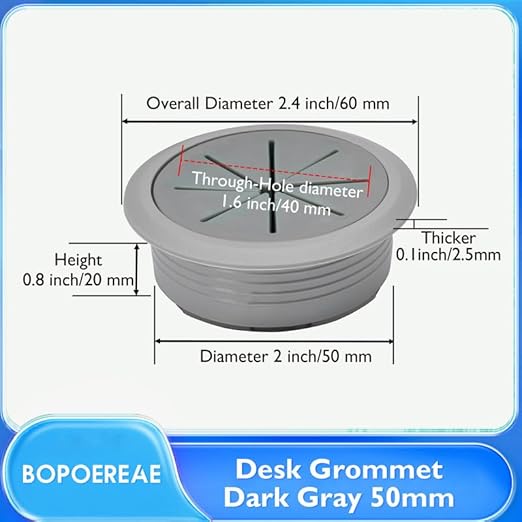 Desk Grommet 2" (50 mm), Desk Hole Cover for Cables Dark Grey, Cable Grommet ABS Plastic, Desk Hole Grommet for Office and Home Table Cable, Detachable & Flexible Cable Cord Organizer-4 Pcs