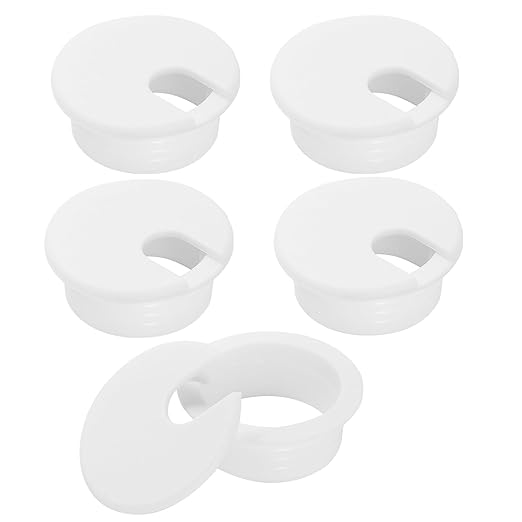 1-1/2" White Desk Grommet, JTemgle Plastic Cable Hole Cover Computer Table Cord Wire Organizer Caps Desktop Cord Management for Home Office TV Stands Tabletops, 5 Pieces