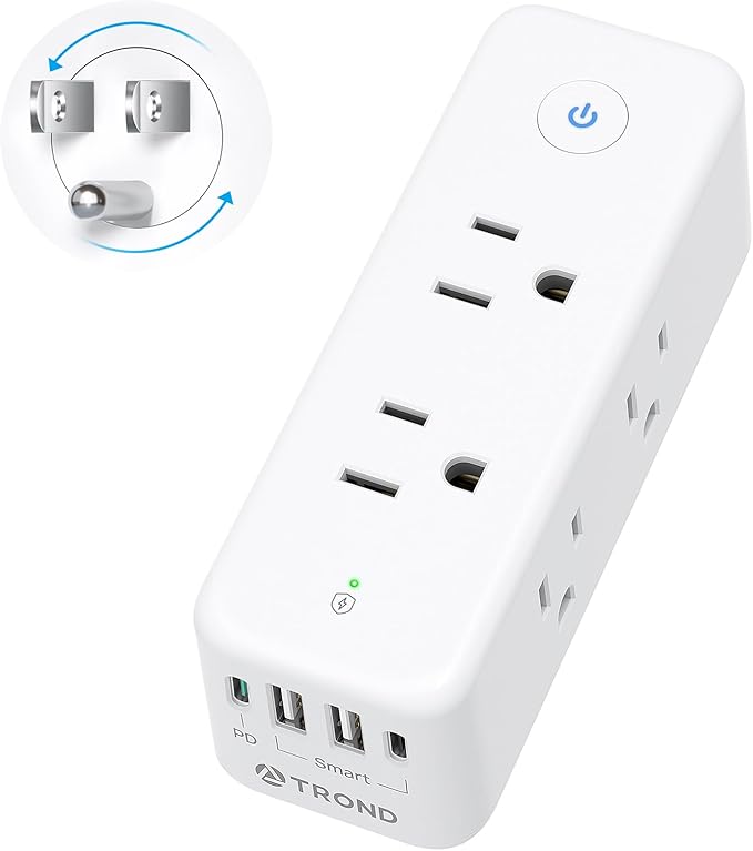 TROND Outlet Extender Surge Protector, 6 AC Outlet Splitter with Rotating Plug 360, Multi Plug Adapter with PD 20W USB C, 1440J, 2 USB-A & 2 USB-C, 3 Way Wall Extension Outlet for Home Office Travel