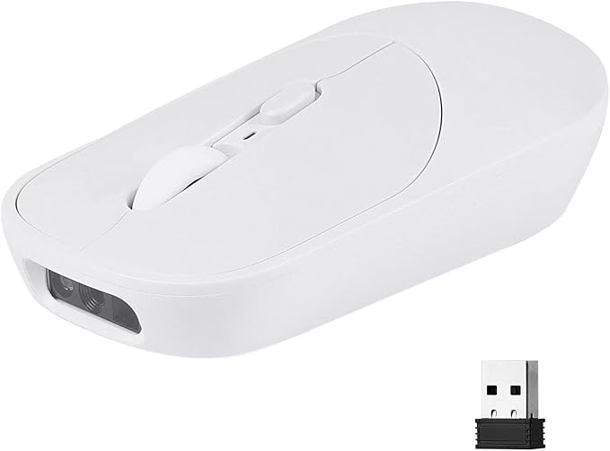 New Wireless Mouse Barcode Scanner, 2-in-1 Design 2D Handheld Barcode Scanner with Wireless Mouse Functions for POS System,Store,Supermarket, Warehouse.(White)