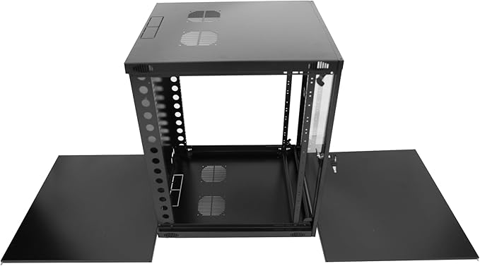15U Server Cabinet Wall Mount Rack Enclosure with Caster Wheels 2 Server Fans Locking Glass Door Removable Side Panels 19" Network Cabinet 15-18.5" Installation Depth Heavy-Duty Frame (32INCH, 15U)