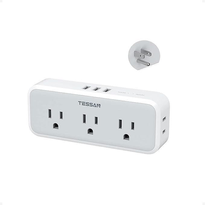 Multi Plug Outlet Splitter, TESSAN Wall Surge Protector 5 Outlet Extender 3 USB Charger Adapter, 3 Way Multiple Power Electrical Plug Expander