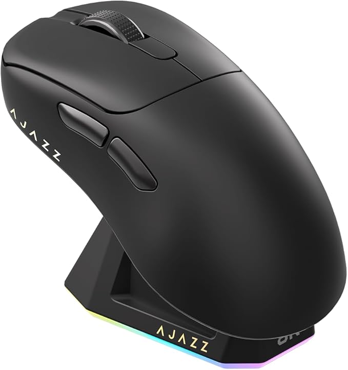 AJ179PRO PAW3395 26000 DPI Gaming Mouse, 8000Hz Polling Rate, 58g Ultra-Light, Tri-Mode (2.4G/Wired/Bluetooth 5.2), Magnetic RGB Charging Dock, Ergonomic Right-Hand Design, Black