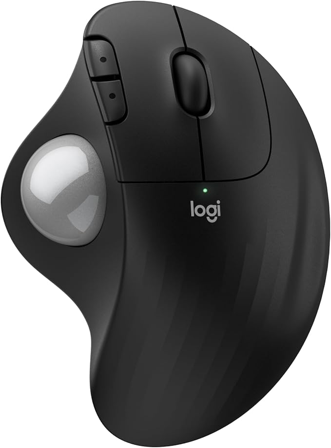 Logitech Ergo M575S Wireless Trackball Mouse, Wireless Ergonomic Mouse with Bluetooth and Encrypted Dongle, Comfortable Thumb Control, Precise and Smooth Tracking, for PC/Mac - Black Silver Ball