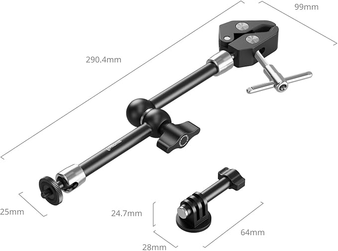 SMALLRIG Magic Arm with Super Clamp for Action Cameras, Camera Clamp Mount for GoPro Hero 13/12/11, for DJI Osmo Action 5 pro/4/3, for Insta360 Ace Pro 2, with 1/4" Screw for Monitor/LED Lights