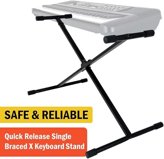 Stage Rocker Single-X Style Classic Folding Keyboard & Digital Piano Stand, Adjustable Width & Height, Durable & Sturdy, Easy to Assemble for Travel/Storage, Sleek Black, Powered by Hamilton(SR524000)