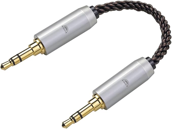 okcsc 3.5MM Male to 3.5MM Male Ultra Short Hifil Male to Male AUX Audio Cable OFC Pair Recording Cable Wire-Breakage-Prevention Design Adoption of 8-Core Braided Structure 5.82 inch