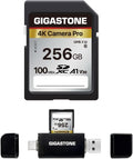 [5-Yrs Free Data Recovery] GIGASTONE 256GB SD Card with USB Type C Card Reader, 4K Camera Pro, A1 V30 U3 SDXC Memory Card Compatible with Canon Digital Camera, with 1 Mini case