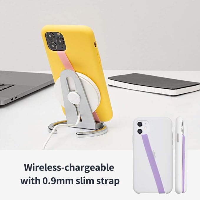 Sinjimoru Stretchable Silicone Phone Strap, Flexible and Elastic Grip Holder for iPhone & Android, Secure Phone Loops Finger Grip with Wireless Charging Support Sinji Loop Navy