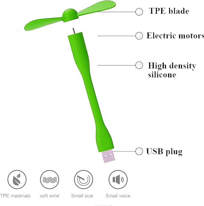 Mini USB Fan, Portable Pocket Fan USB-A Powered Little Cooler, Quiet Operation, for Home Office Car Outdoor Travel- 4 Pack (Green)
