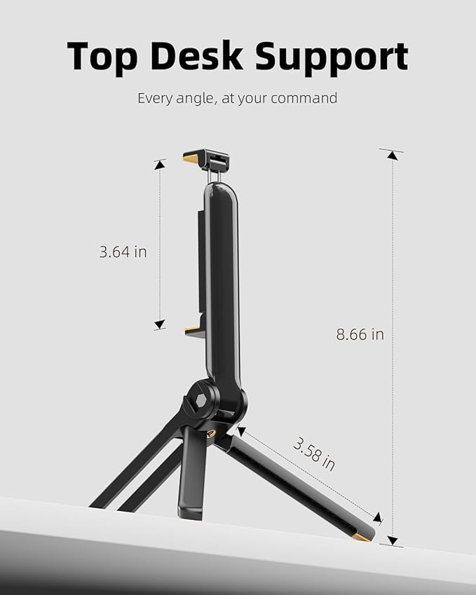 TODI Phone Tripod, Foldable Mini Desk Stand with 360° Phone Holder & Cold Shoe, Pocket Travel Tripod for iPhone, Portable Selfie Stick Handle Grip Compatible with iPhone/Android