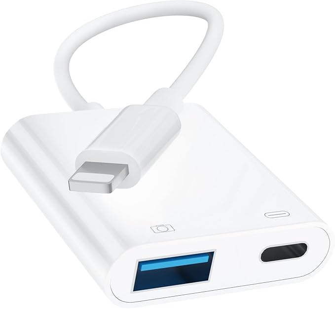 [Apple MFi Certified] Lightning to USB Camera Adapter for iPhone, iPad to USB 3.0 Female OTG Adapter with Charging Port, Plug and Play, Support Card Reader, USB Flash Drives, Keyboard