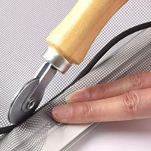 Screen Repair Kit, Screen Roller Tool with Bearing Spline Roller Wooden Handle and Puller Hook for Installing Door Screen Window, 2 in 1 Screen Roller Tool Kit