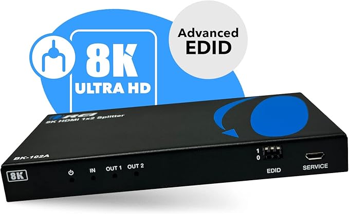 OREI 8K HDMI Splitter 1 X 2, Duplicate with Audio Extractor UltraHD Supports Upto 4K @ 120Hz IR EDID HDCP 2.3 - (BK-102A) (1x2 - Audio Out)