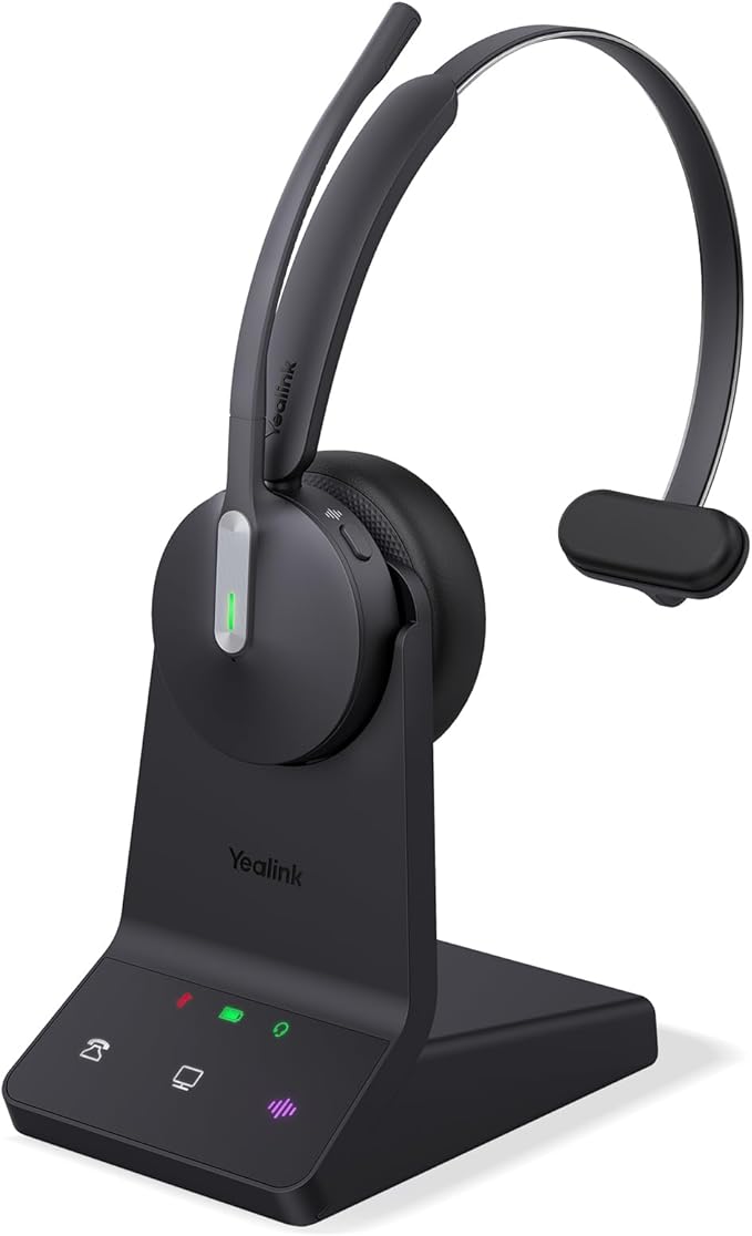 Yealink WH64 DECT & Bluetooth Mono UC Zoom Wireless Headset, 606 ft Range Single Ear Work Headphones with 3X Noise Cancelling Mic, 26H Talk Time, Ringer, Office Headsets for Desk Phone, PC,Cellphone
