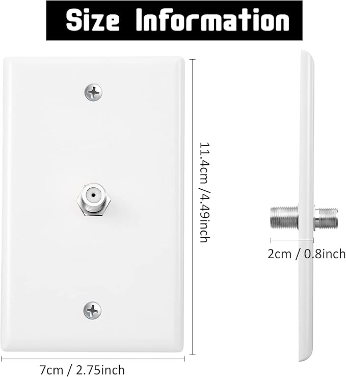 1-Port TV Cable Wall Jack F Connector Coax Video Jack Single Gang Wall Plates (White, 8 Pcs)