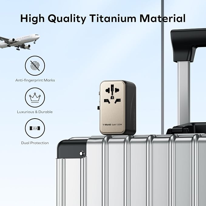 MOMAX Universal Travel Adapter, 170W GaN International Power Adapter, 2 USB-C 2 USB-A, Worldwide Travel Plug Adapter, International Power Adapter for Most Europe, USA, Japan, Australia (Type C/A/G/I)